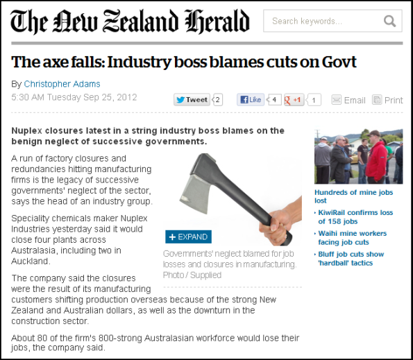 The axe falls - Industry boss blames cuts on Govt