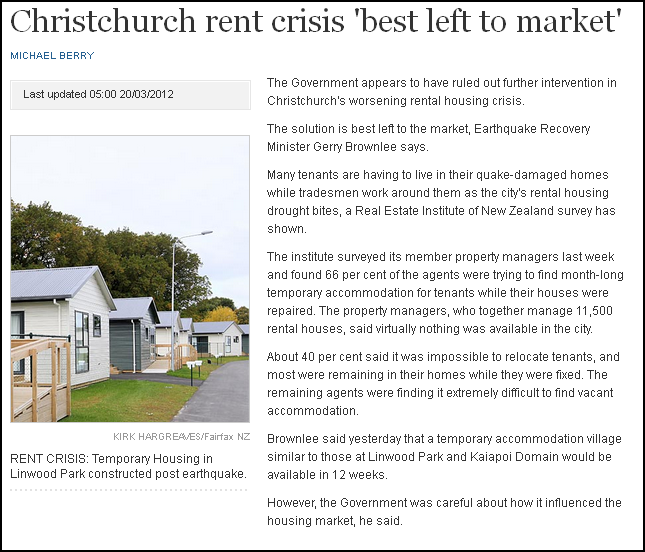 Christchurch rent crisis 'best left to market'