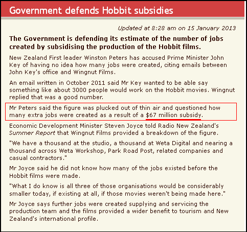 Government defends Hobbit subsidies
