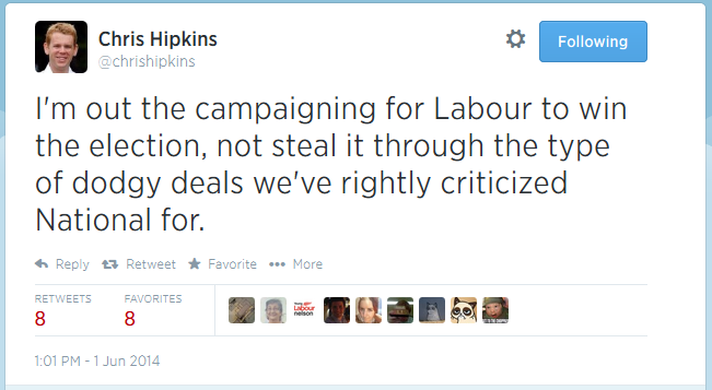 chris hipkins -dodgy deals - twitter  - Mana party - internet party - labour party