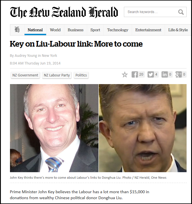 NZ Herald - Key on Liu-Labour link - More to come - David Cunliffe