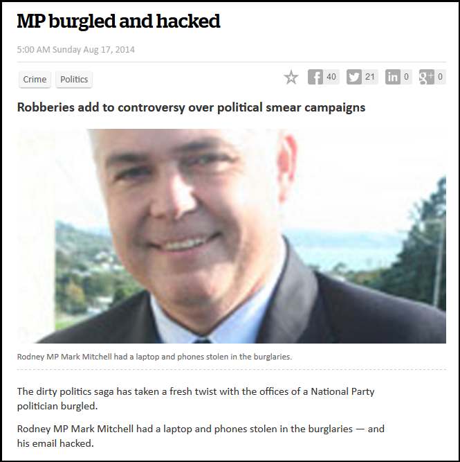 MP burgled and hacked