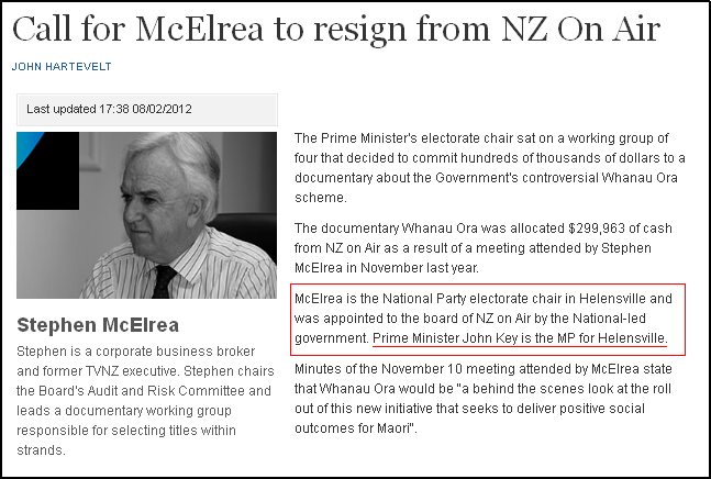 Call for McElrea to resign from NZ On Air