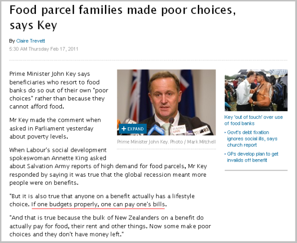 Food parcel families made poor choices, says Key
