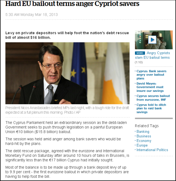 Hard EU bailout terms anger Cypriot savers