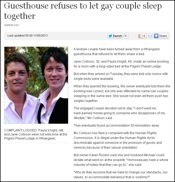 Guesthouse refuses to let gay couple sleep together