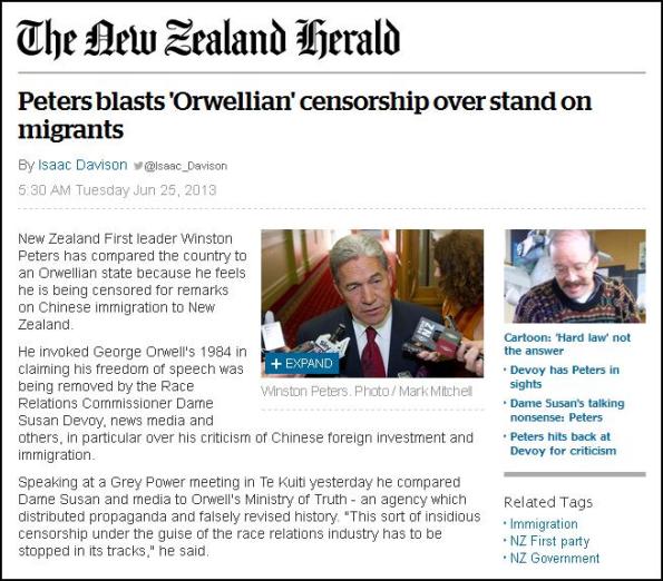 Peters blasts 'Orwellian' censorship over stand on migrants