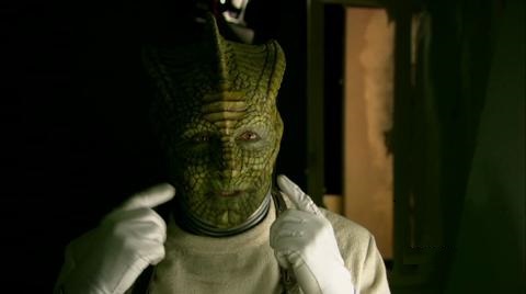 "look at me! Do I look anything like that grinning primate you call your 'Prime Minister'? He is most definitely not from the noble race of Silurians! We are offended by any such suggestion! We suggest you check with the Nematodes of Beta Hydrii IV. Your leader is most likely one of them!"