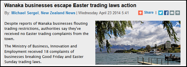 NewstalkZB - Wanaka businesses escape Easter trading laws action