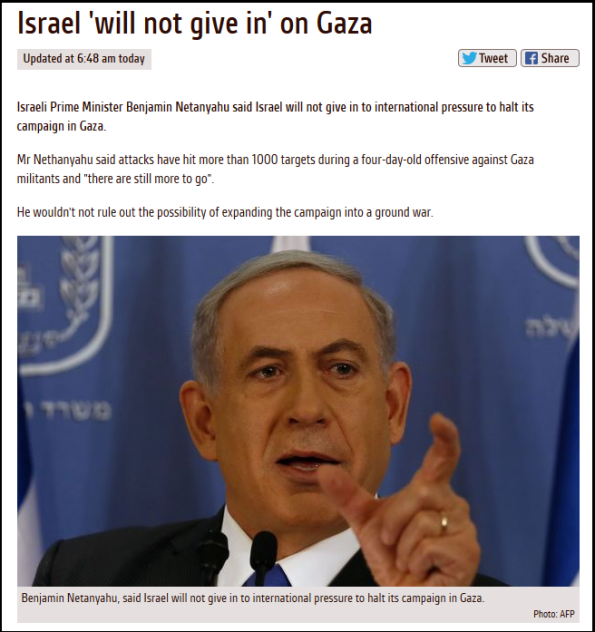 Israel 'will not give in' on Gaza