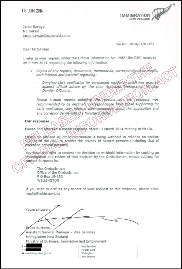 jared savage OIA request 8 may 2014 declined