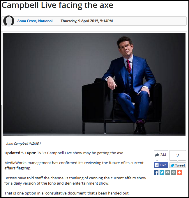 newstalb ZB - tv3 - john campbell - campbell live - tv3 - mediaworks - Campbell Live facing the axe