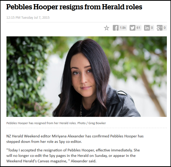 Pebbles Hooper resigns from Herald roles