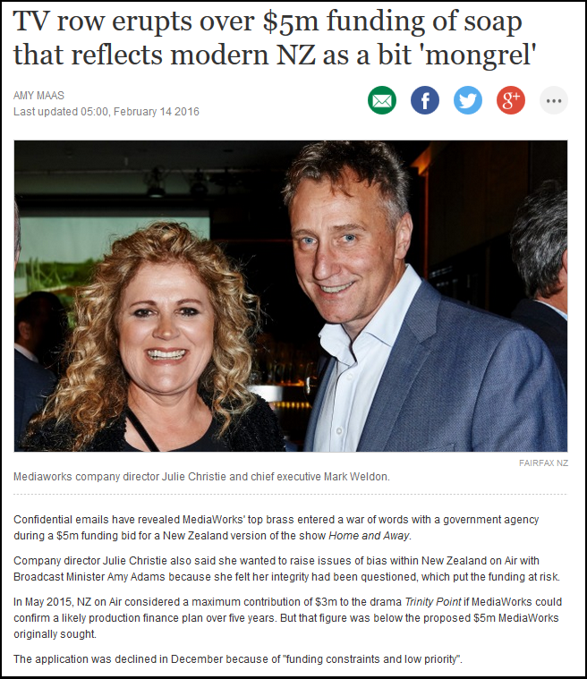 TV row erupts over $5m funding of soap that reflects modern NZ as a bit 'mongrel' - Mark Weldon - Julie Christie