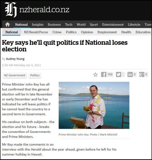 Key says he'll quit politics if National loses election