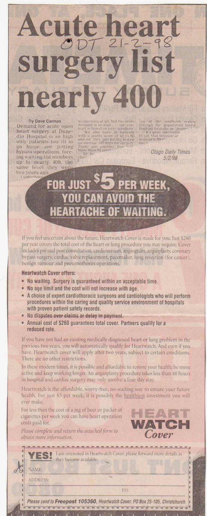 heartwatch-insurance-cover-advertisement-otago-daily-times-21-february-1998